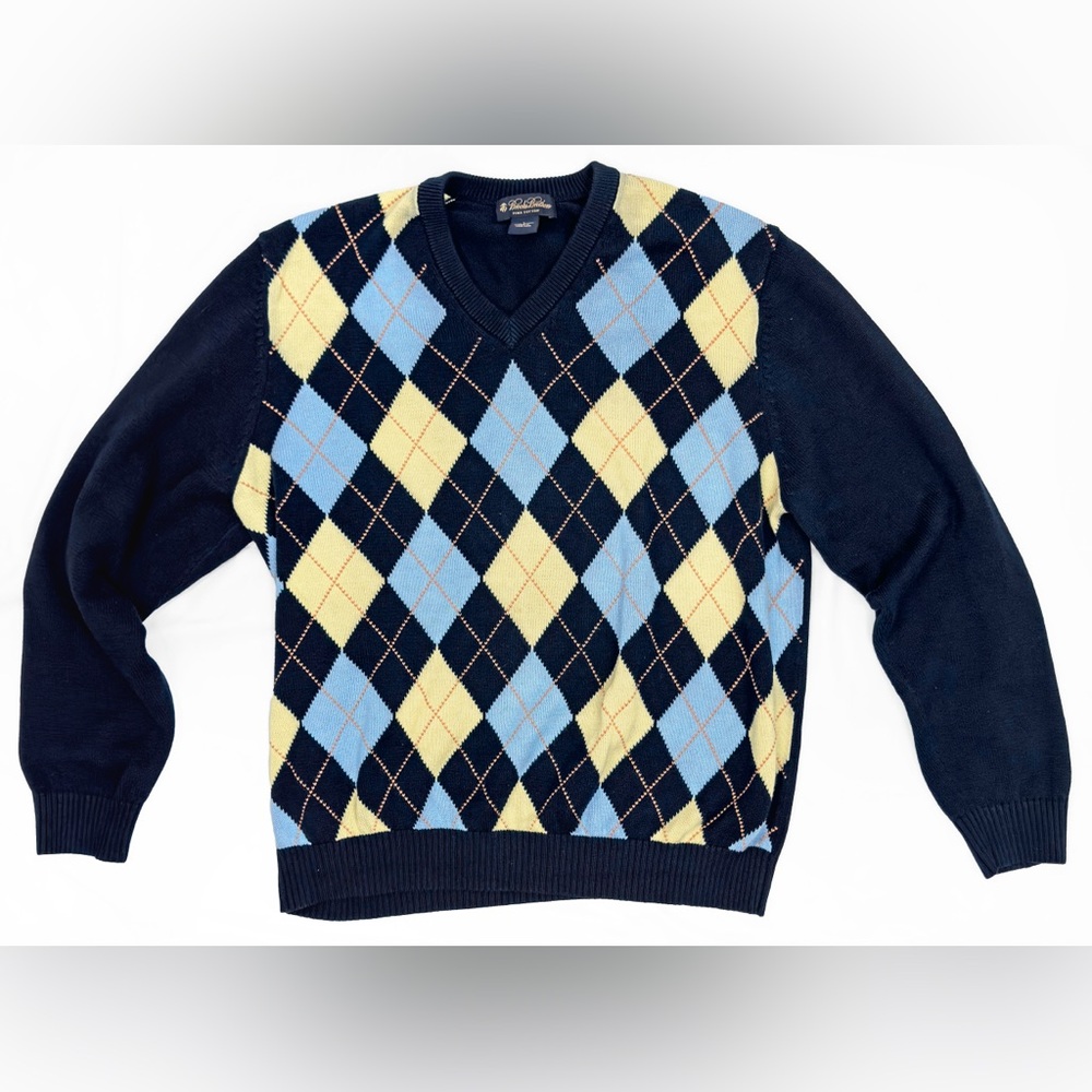 Brooks Brothers VTG 100% Pima Cotton Argyle Print V-Neck Sweater Men's Large
